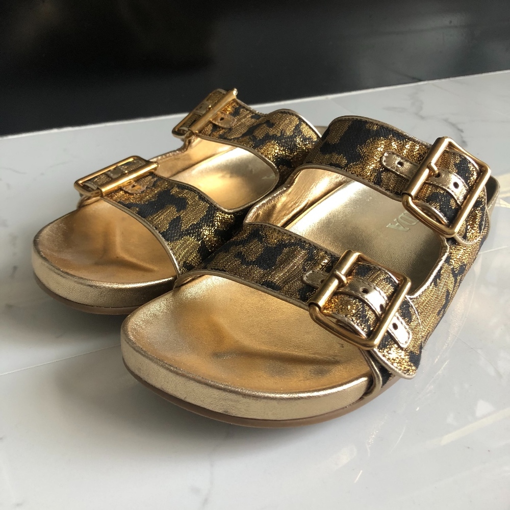 PRADA Oro Double Jacquard Double-strap 15mm Slide